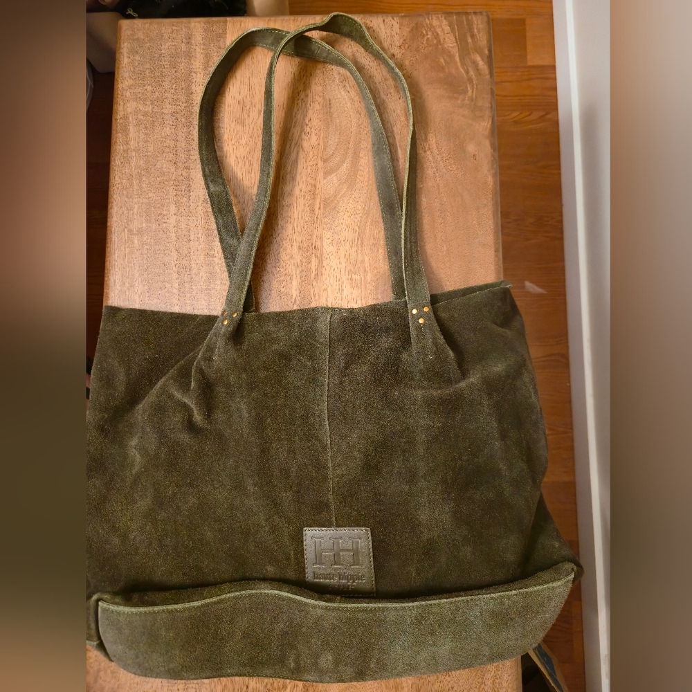 Haute Hippie Green Butter Suede Hobo Tote Bag w/ detachable pouch